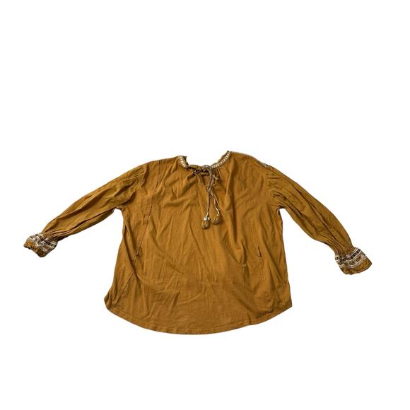 Free People Burnt Orange Boho Peasant Top Long Sleeve Embroidery Small - Picture 4 of 4